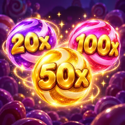 Üzerinde 20x, 50x ve 100x yazan üç çarpan küresi