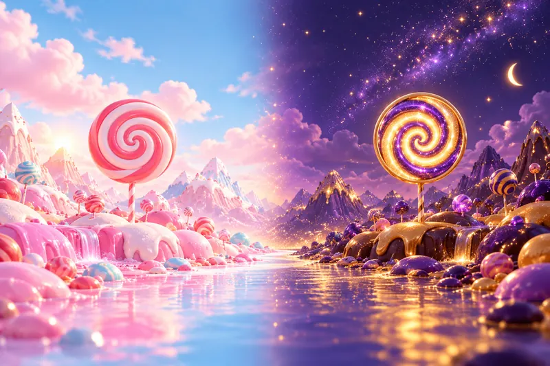 Gündüz ve gece hâliyle ikiye bölünmüş şeker diyarı ve iki lolipop