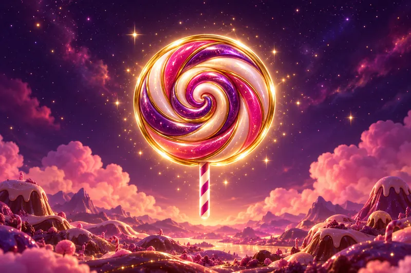 Gece gökyüzünde altın ışıkla parlayan büyük sarmal lolipop